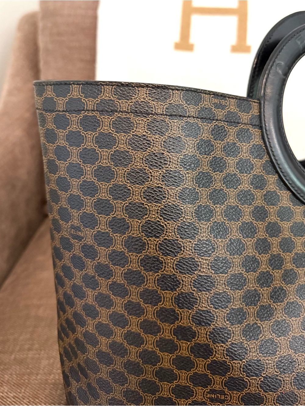 Authentic Celine Macadam monogram coated canvas tote bag black leather - Picture 4 of 16